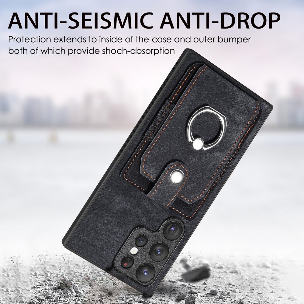 Samsung Galaxy S23 Ultra RFID blocking Portemonnee hoesje + Finger Ring zwart