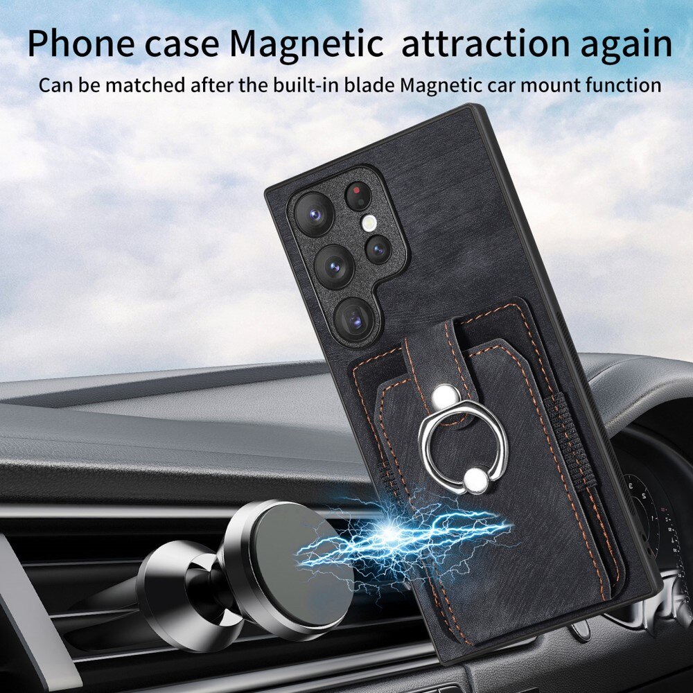 Samsung Galaxy S23 Ultra RFID blocking Portemonnee hoesje + Finger Ring zwart