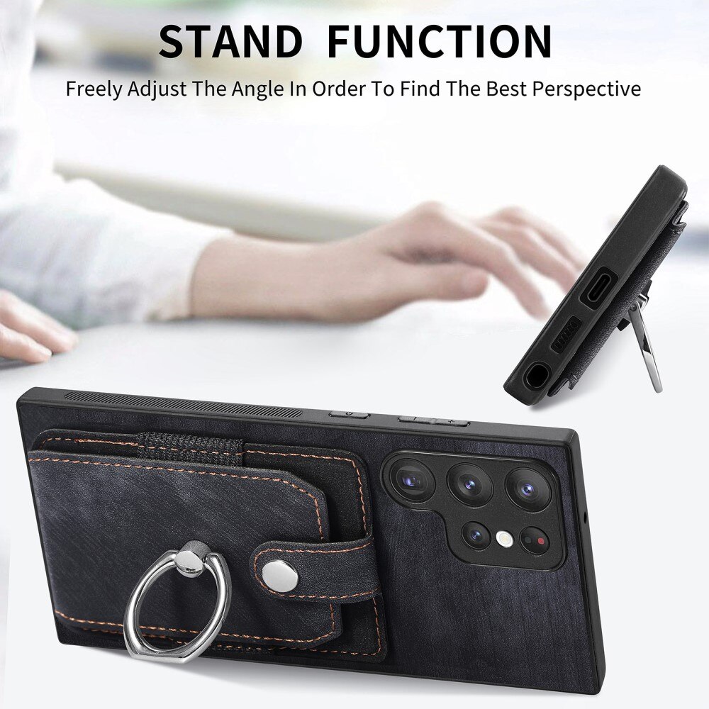 Samsung Galaxy S23 Ultra RFID blocking Portemonnee hoesje + Finger Ring zwart