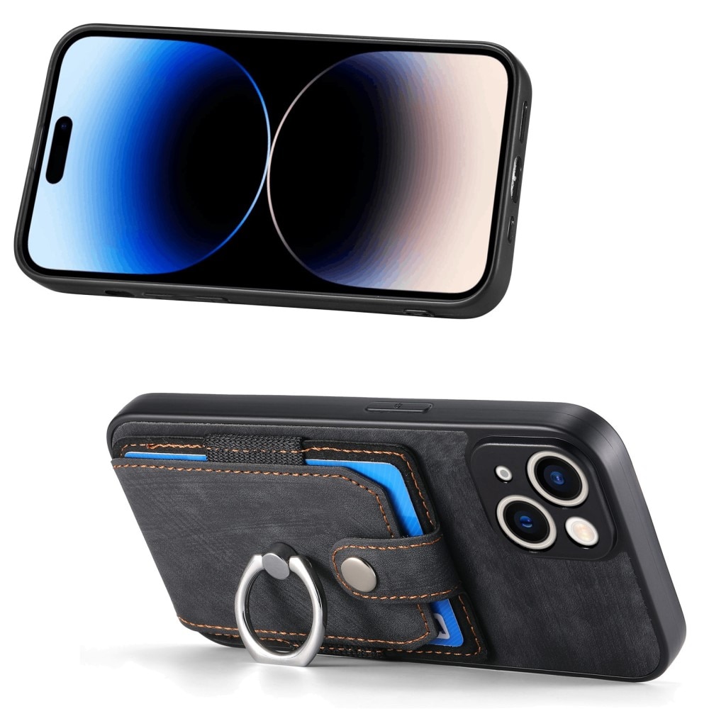iPhone 14 RFID blocking Portemonnee hoesje + Finger Ring zwart