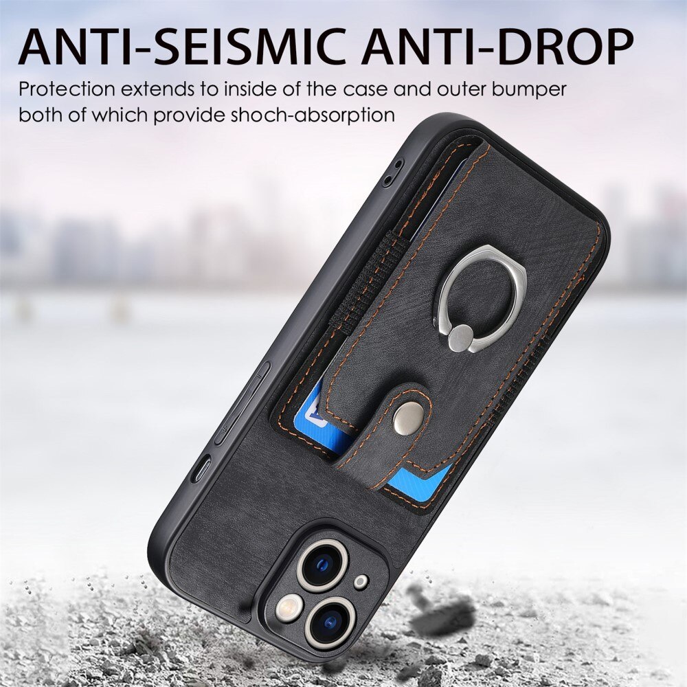 iPhone 14 RFID blocking Portemonnee hoesje + Finger Ring zwart
