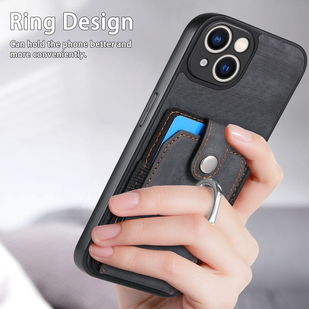 iPhone 14 RFID blocking Portemonnee hoesje + Finger Ring zwart