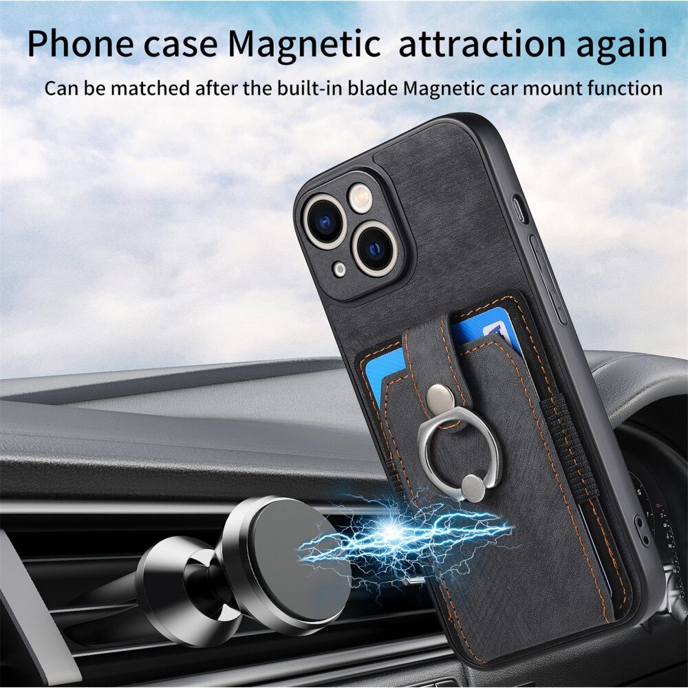 iPhone 14 RFID blocking Portemonnee hoesje + Finger Ring zwart