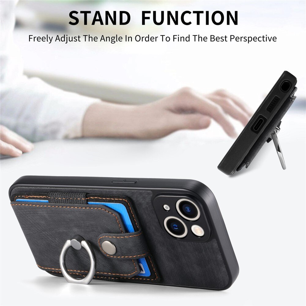 iPhone 14 RFID blocking Portemonnee hoesje + Finger Ring zwart