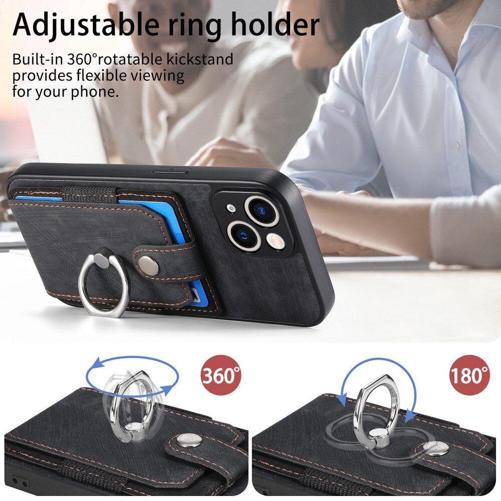 iPhone 14 RFID blocking Portemonnee hoesje + Finger Ring zwart