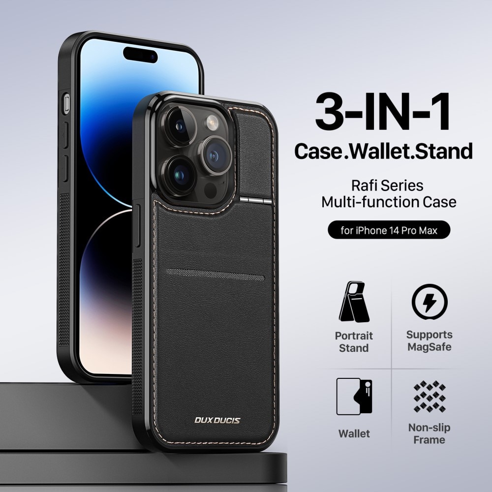 Rafi Series RFID MagSafe Wallet Stand Case iPhone 14 Pro Max zwart