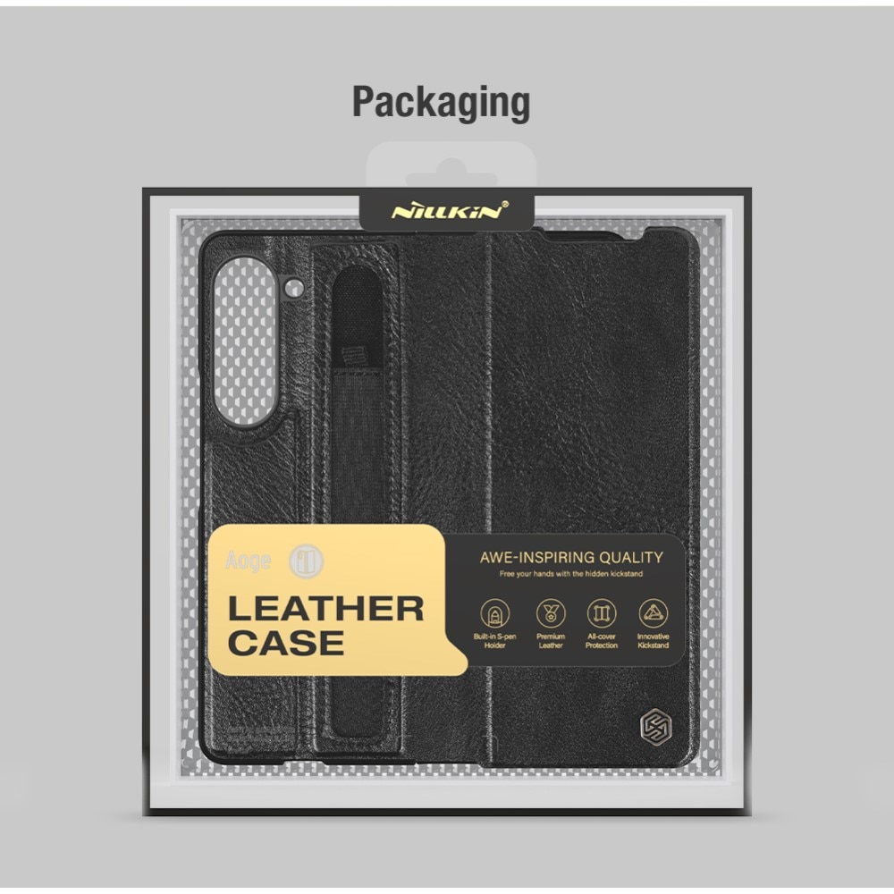 Leather Case with Pen Slot Samsung Galaxy Z Fold 5 zwart