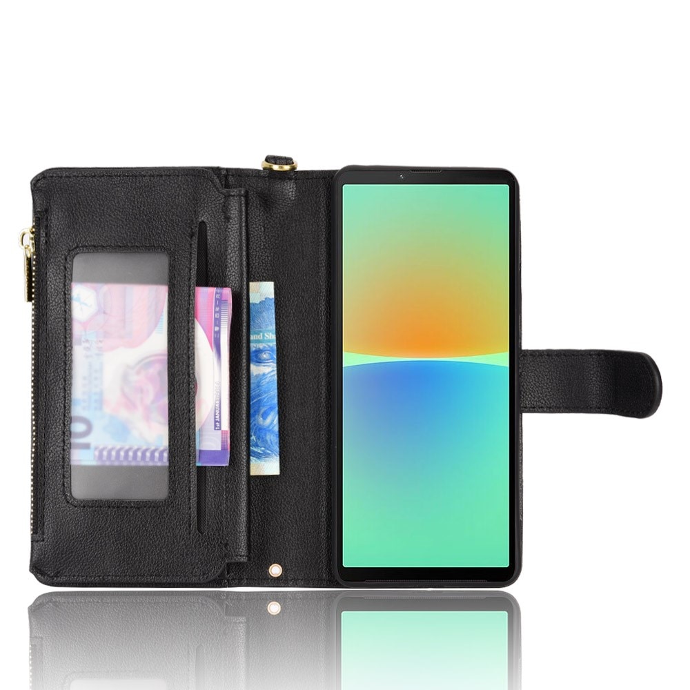 Sony Xperia 10 V Leren Bookcover hoesje Multi-Slot Rits zwart