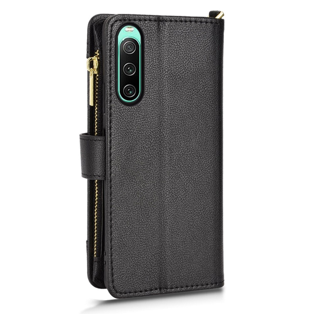 Sony Xperia 10 V Leren Bookcover hoesje Multi-Slot Rits zwart