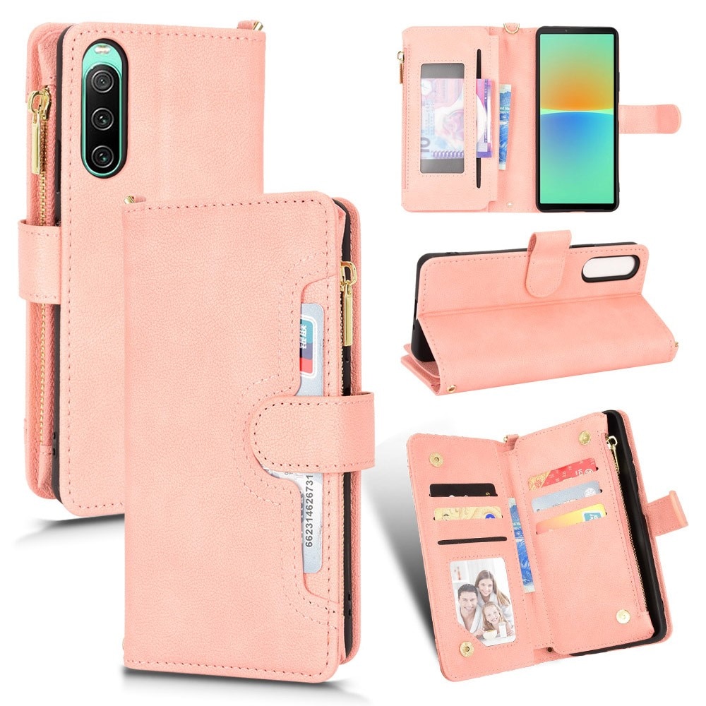 Sony Xperia 10 V Leren Bookcover hoesje Multi-Slot Rits roze