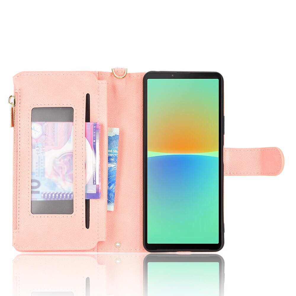 Sony Xperia 10 V Leren Bookcover hoesje Multi-Slot Rits roze