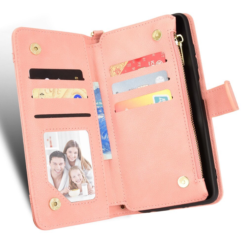 Sony Xperia 10 V Leren Bookcover hoesje Multi-Slot Rits roze