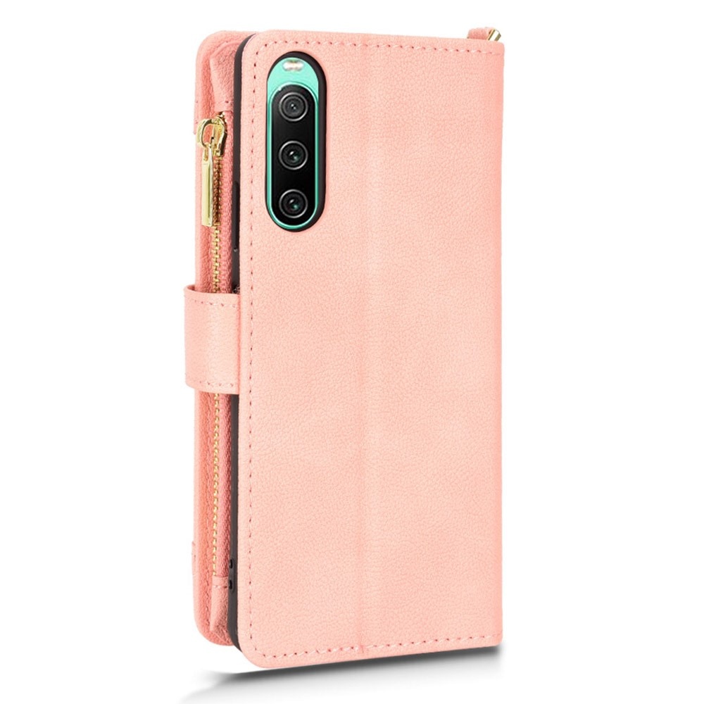 Sony Xperia 10 V Leren Bookcover hoesje Multi-Slot Rits roze