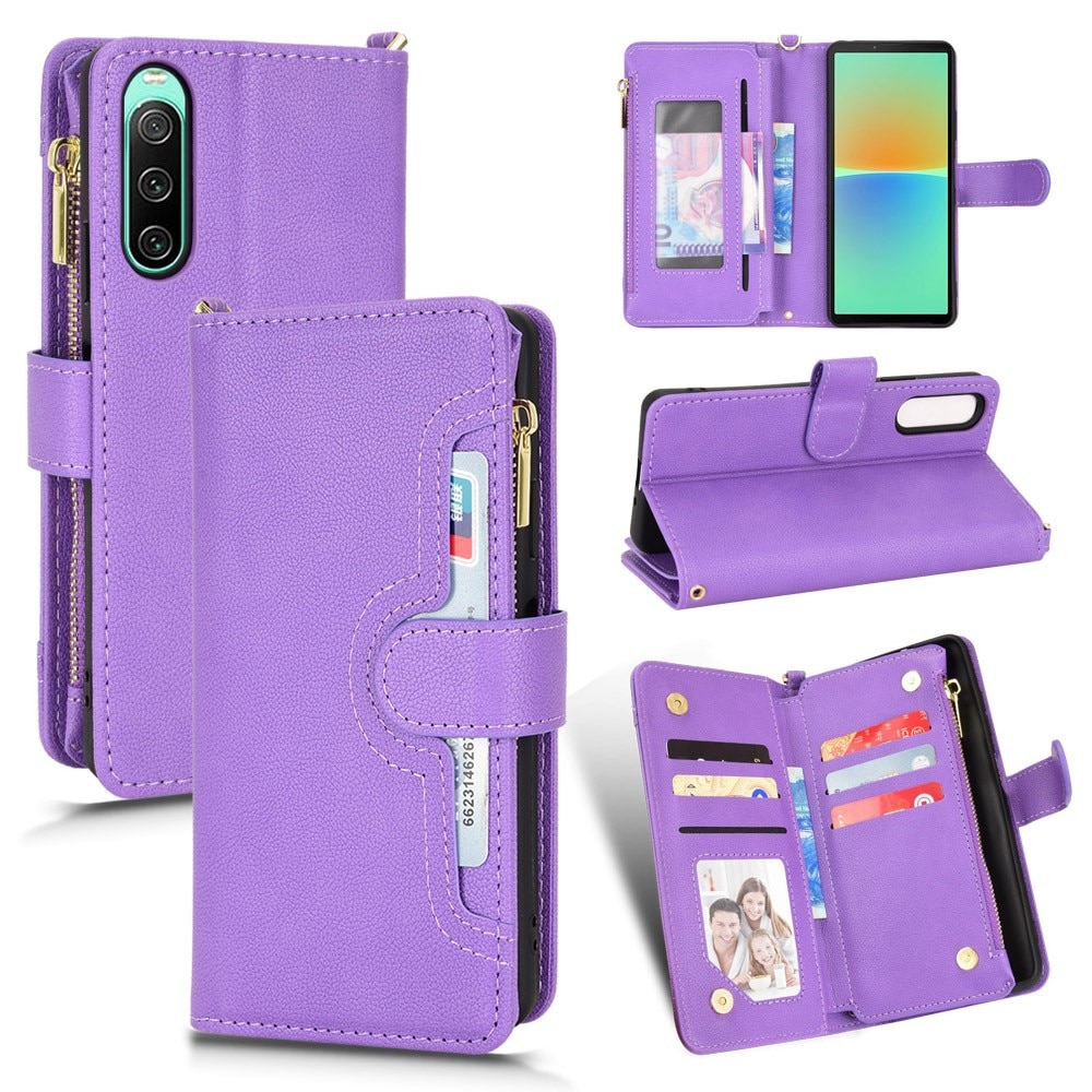 Sony Xperia 10 V Leren Bookcover hoesje Multi-Slot Rits paars