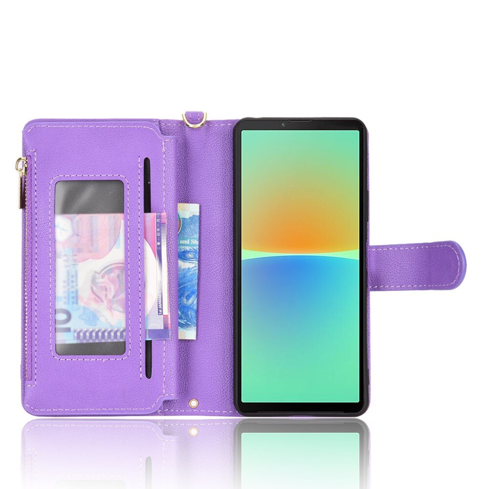 Sony Xperia 10 V Leren Bookcover hoesje Multi-Slot Rits paars