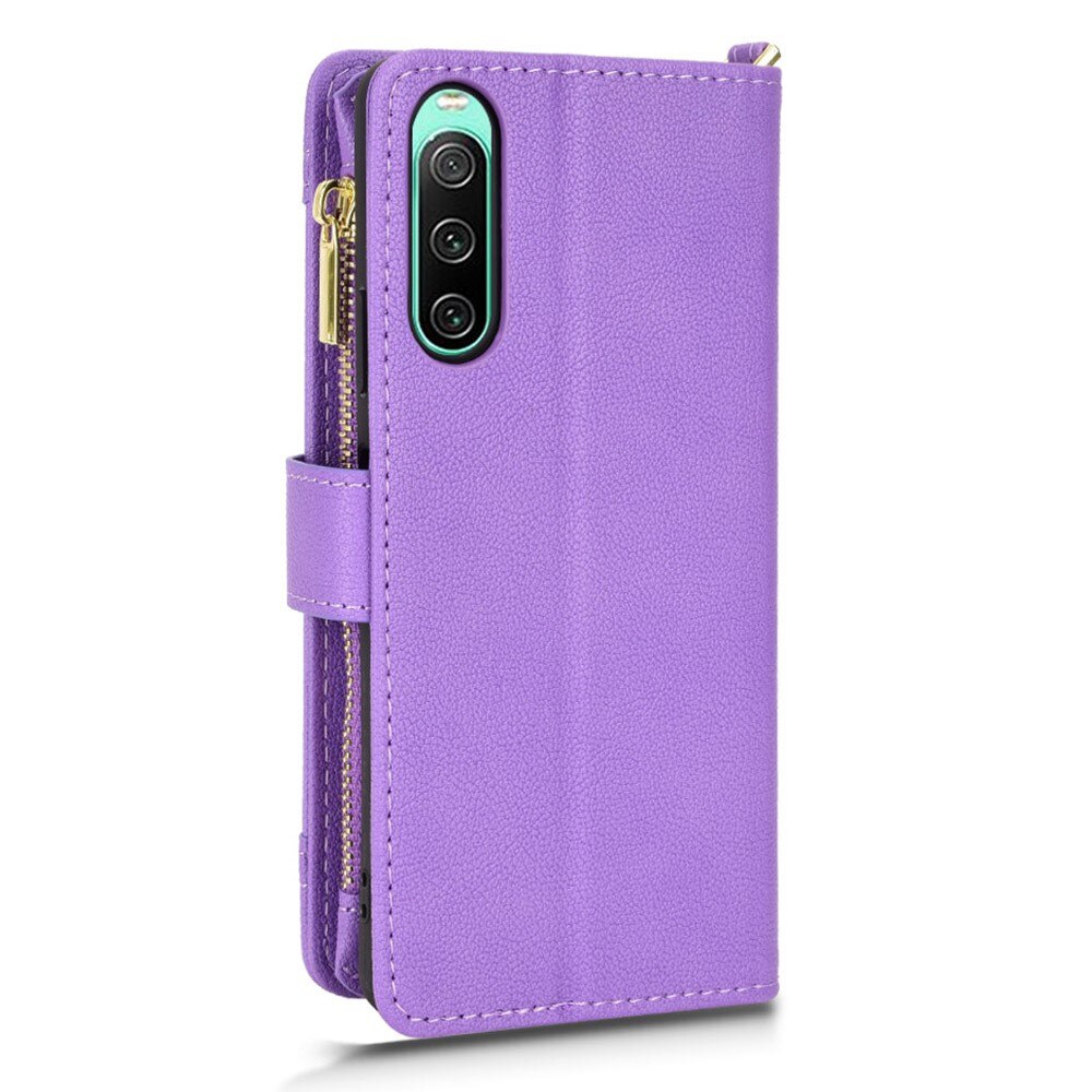 Sony Xperia 10 V Leren Bookcover hoesje Multi-Slot Rits paars