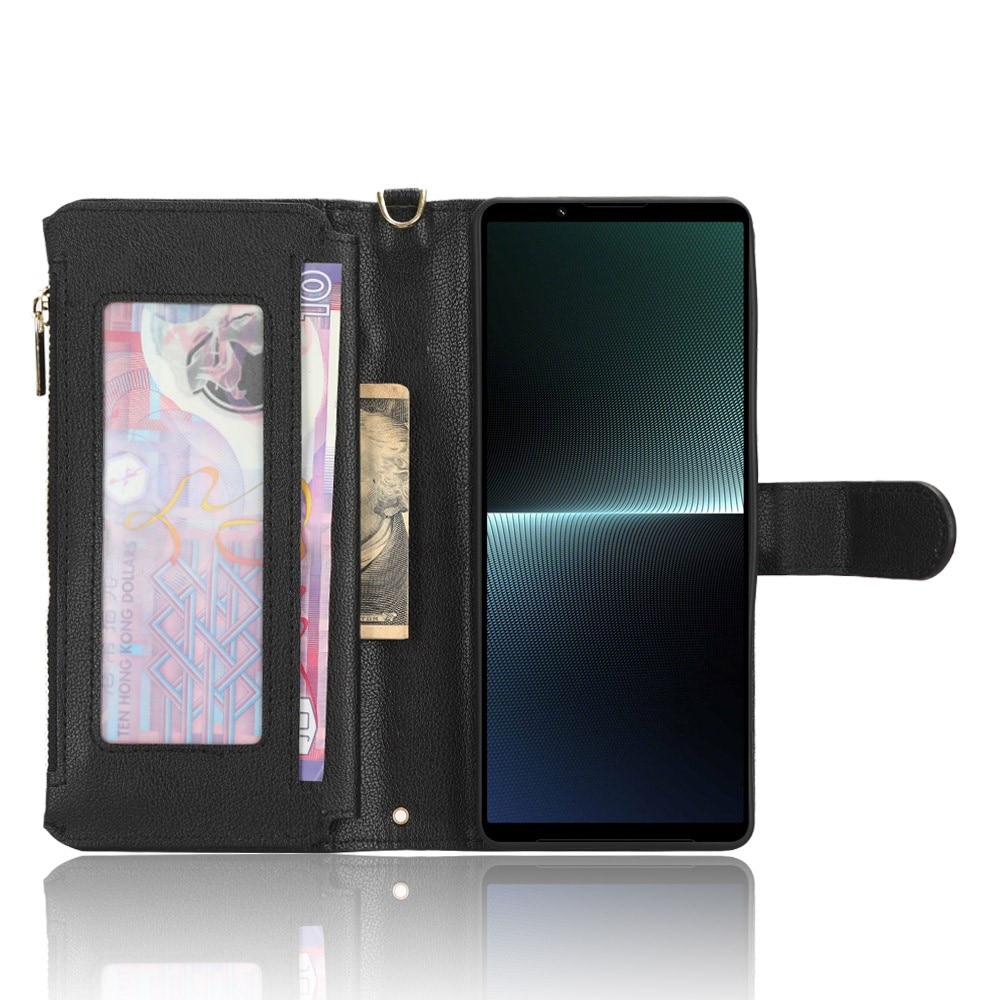 Sony Xperia 1 V Leren Bookcover hoesje Multi-Slot Rits zwart