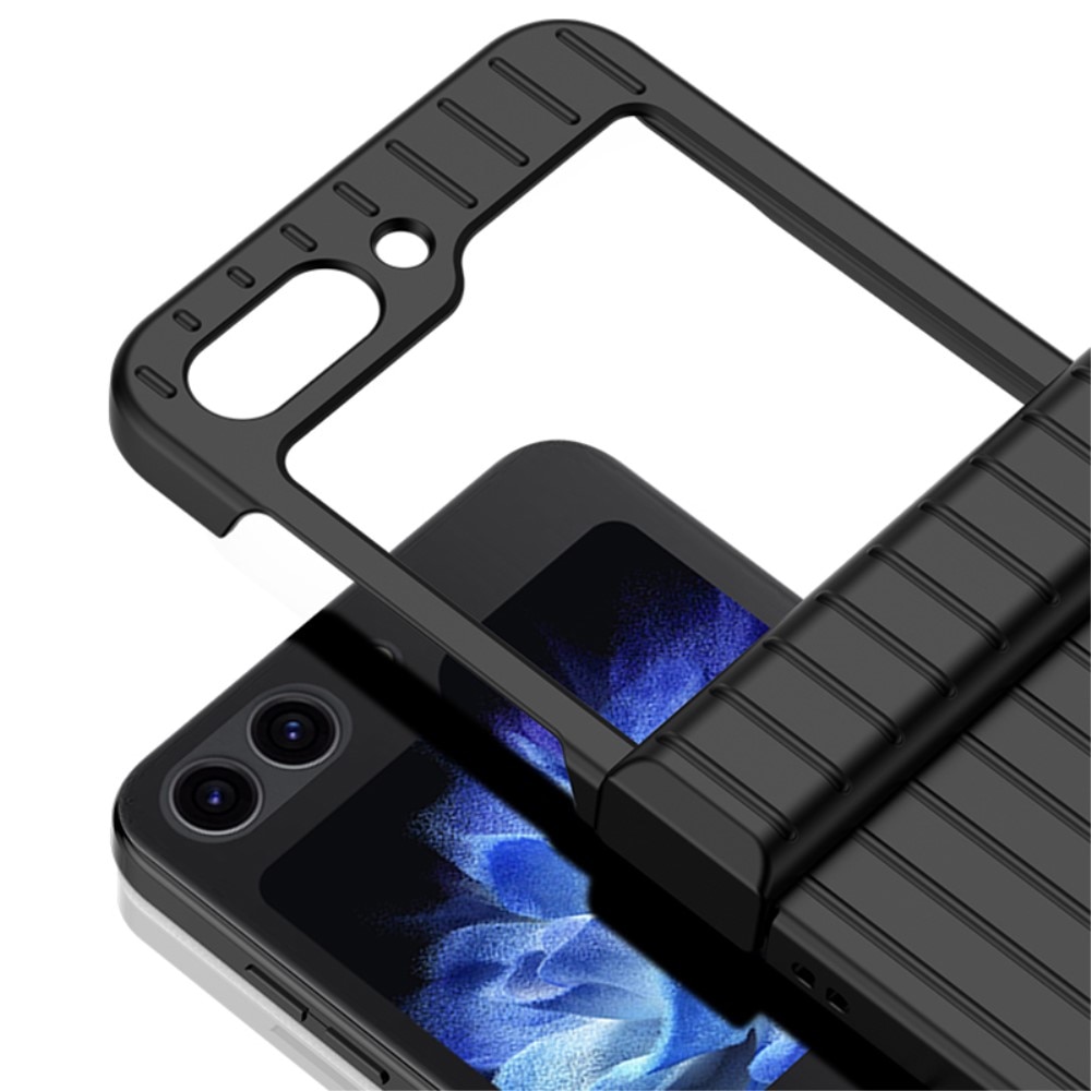 Samsung Galaxy Z Flip 5 Gestreepte Hardcase Gummicoating Hinge Protection zwart