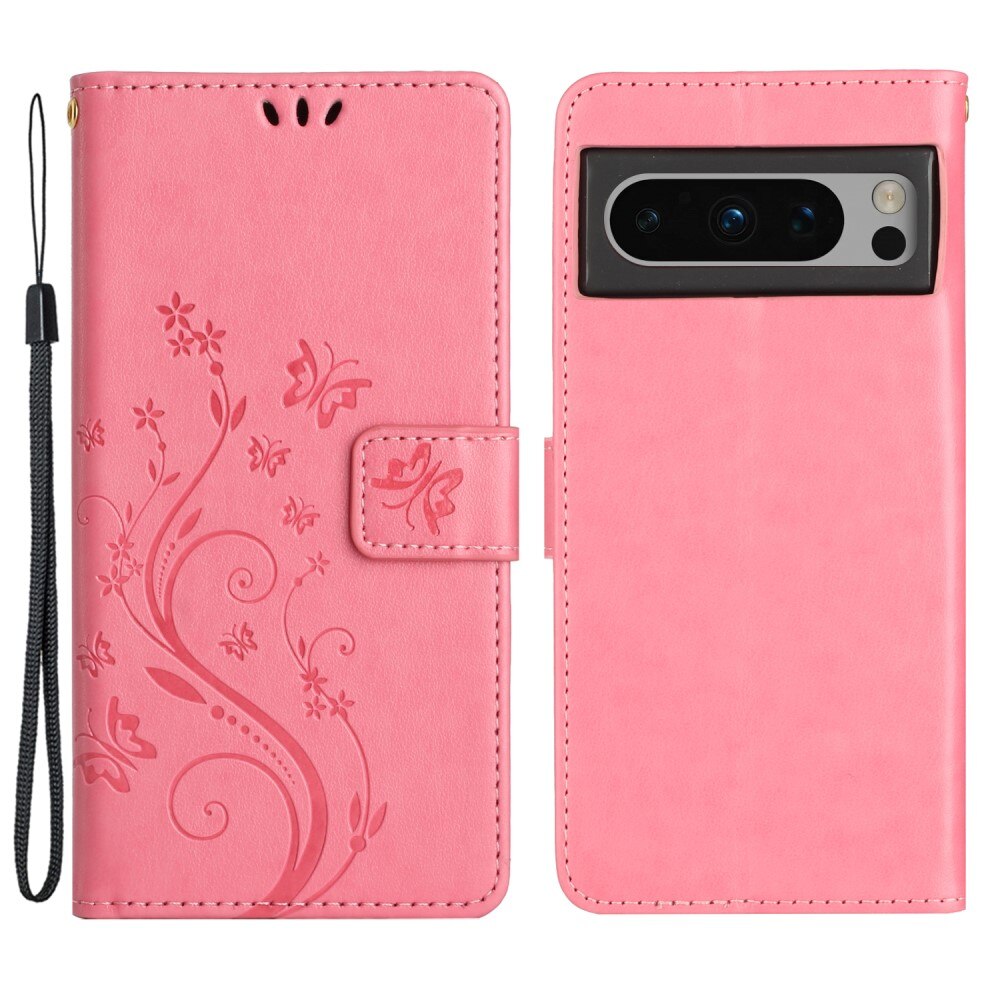 Google Pixel 8 Pro Leren vlinderhoesje Roze
