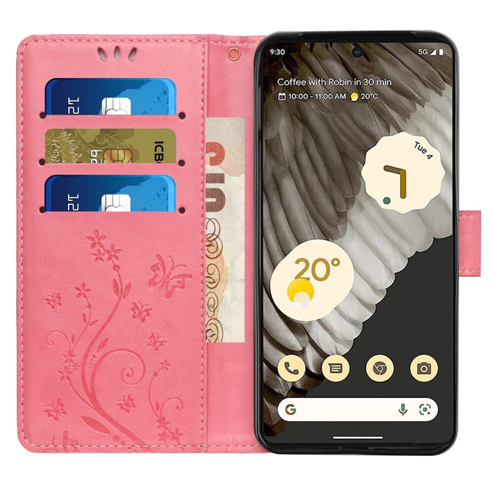 Google Pixel 8 Pro Leren vlinderhoesje roze