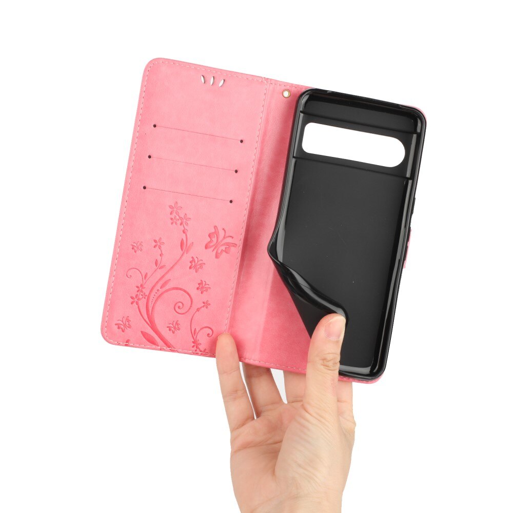 Google Pixel 8 Pro Leren vlinderhoesje Roze