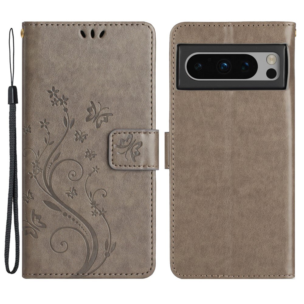 Google Pixel 8 Pro Leren vlinderhoesje Grijs
