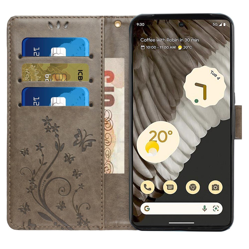 Google Pixel 8 Pro Leren vlinderhoesje Grijs