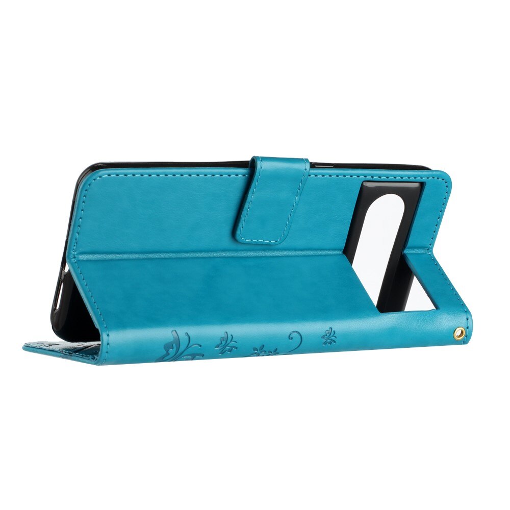 Google Pixel 8 Pro Leren vlinderhoesje Blauw