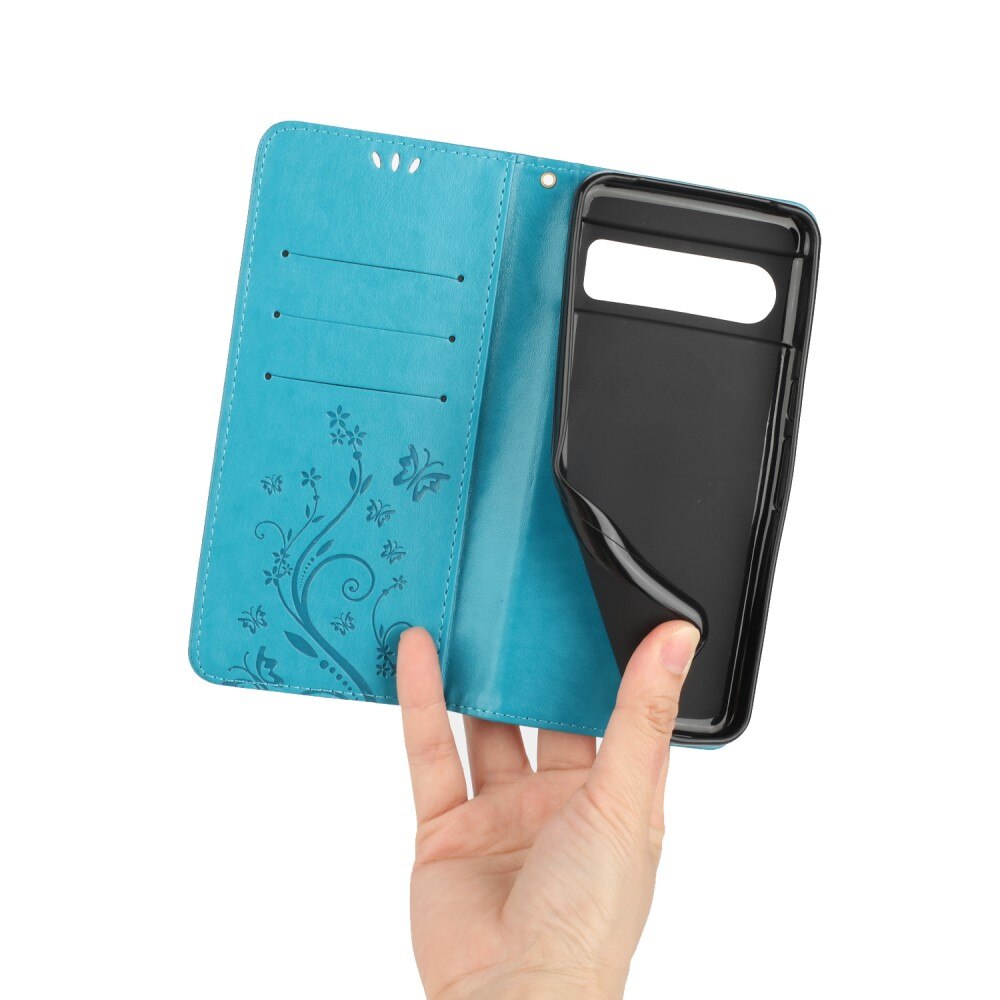 Google Pixel 8 Pro Leren vlinderhoesje Blauw
