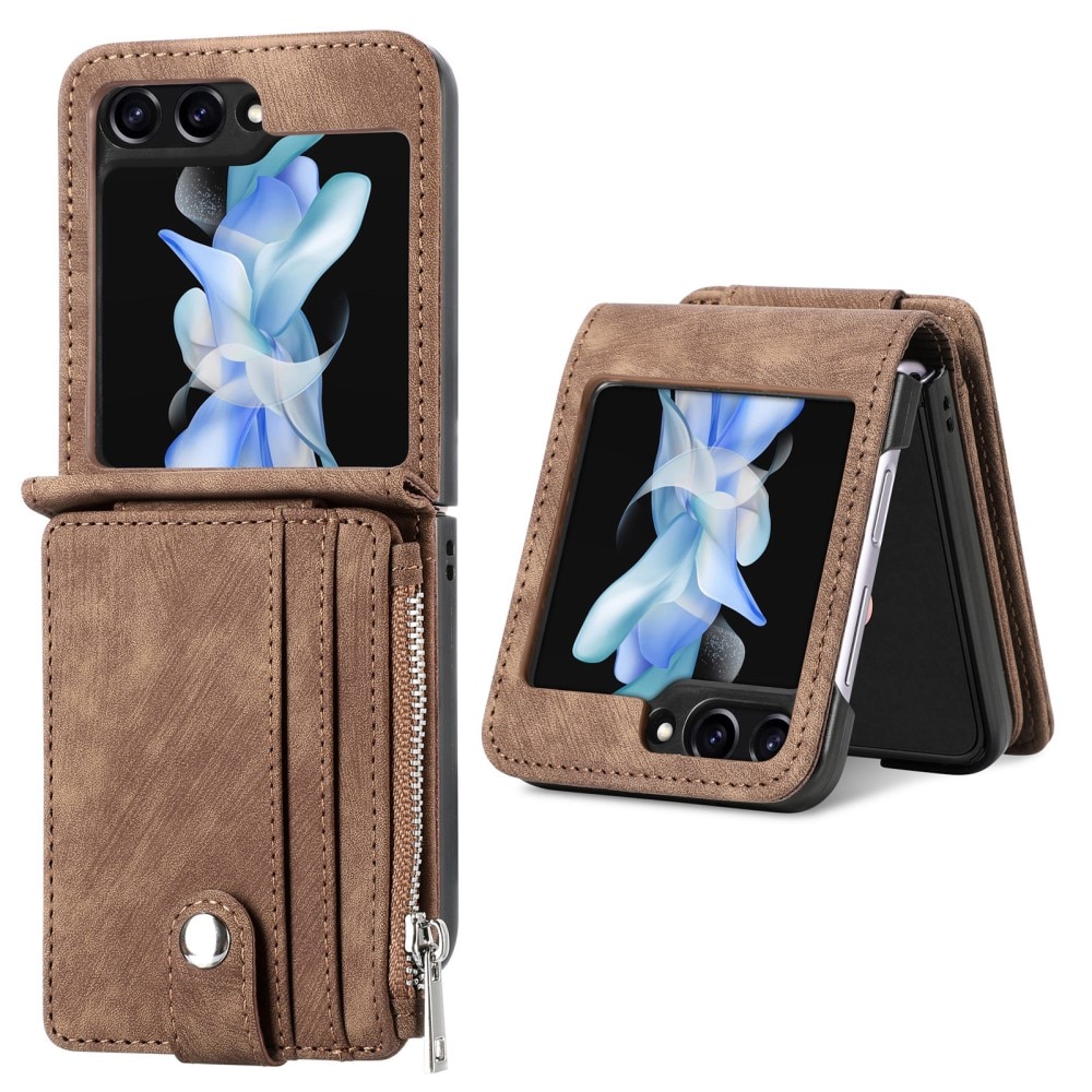 Samsung Galaxy Z Flip 5 Bookcover hoesje Multi-Slot Rits bruin