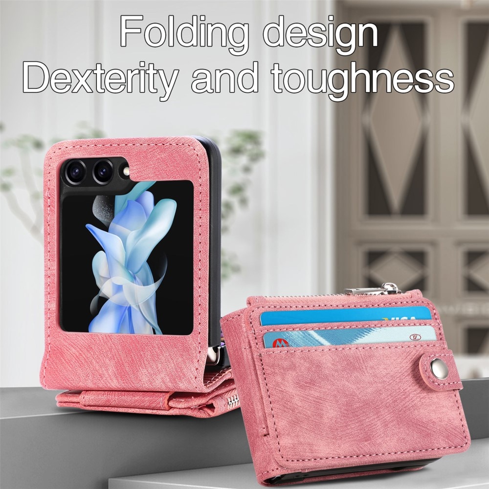 Samsung Galaxy Z Flip 5 Bookcover hoesje Multi-Slot Rits roze