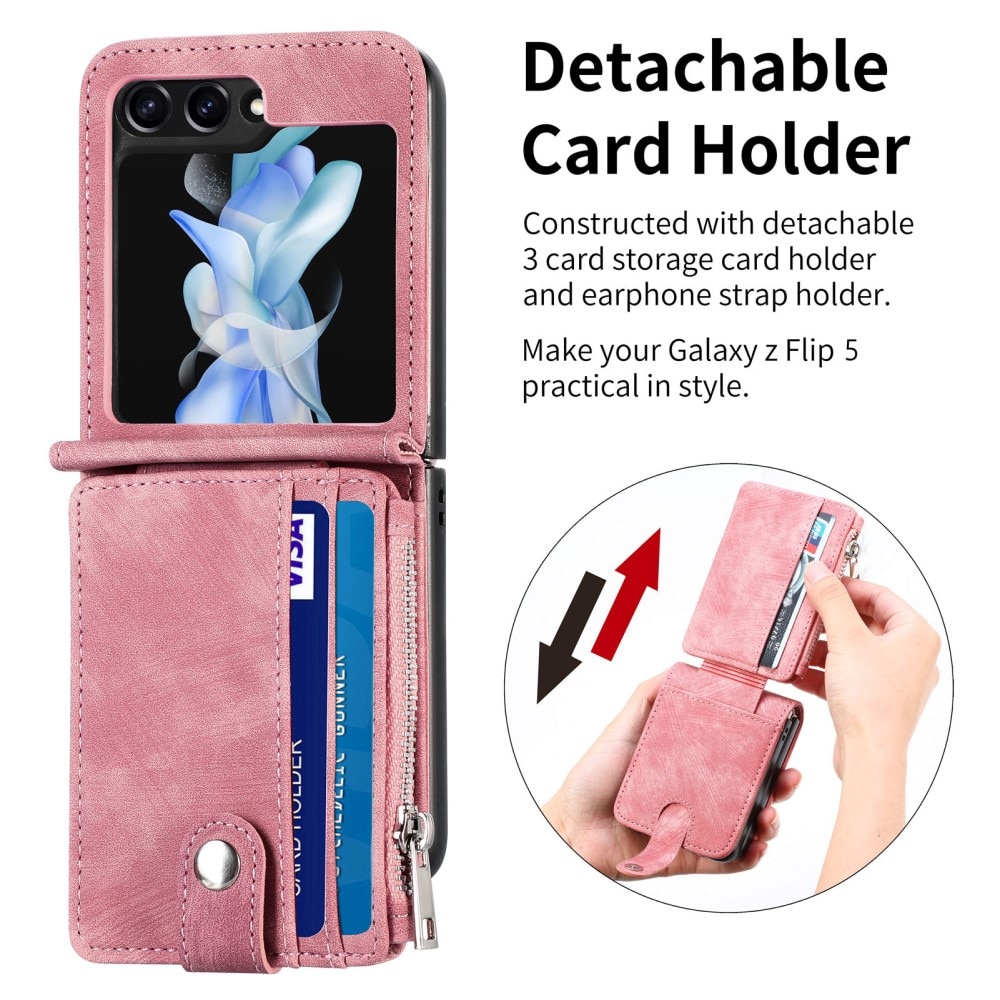 Samsung Galaxy Z Flip 5 Bookcover hoesje Multi-Slot Rits roze