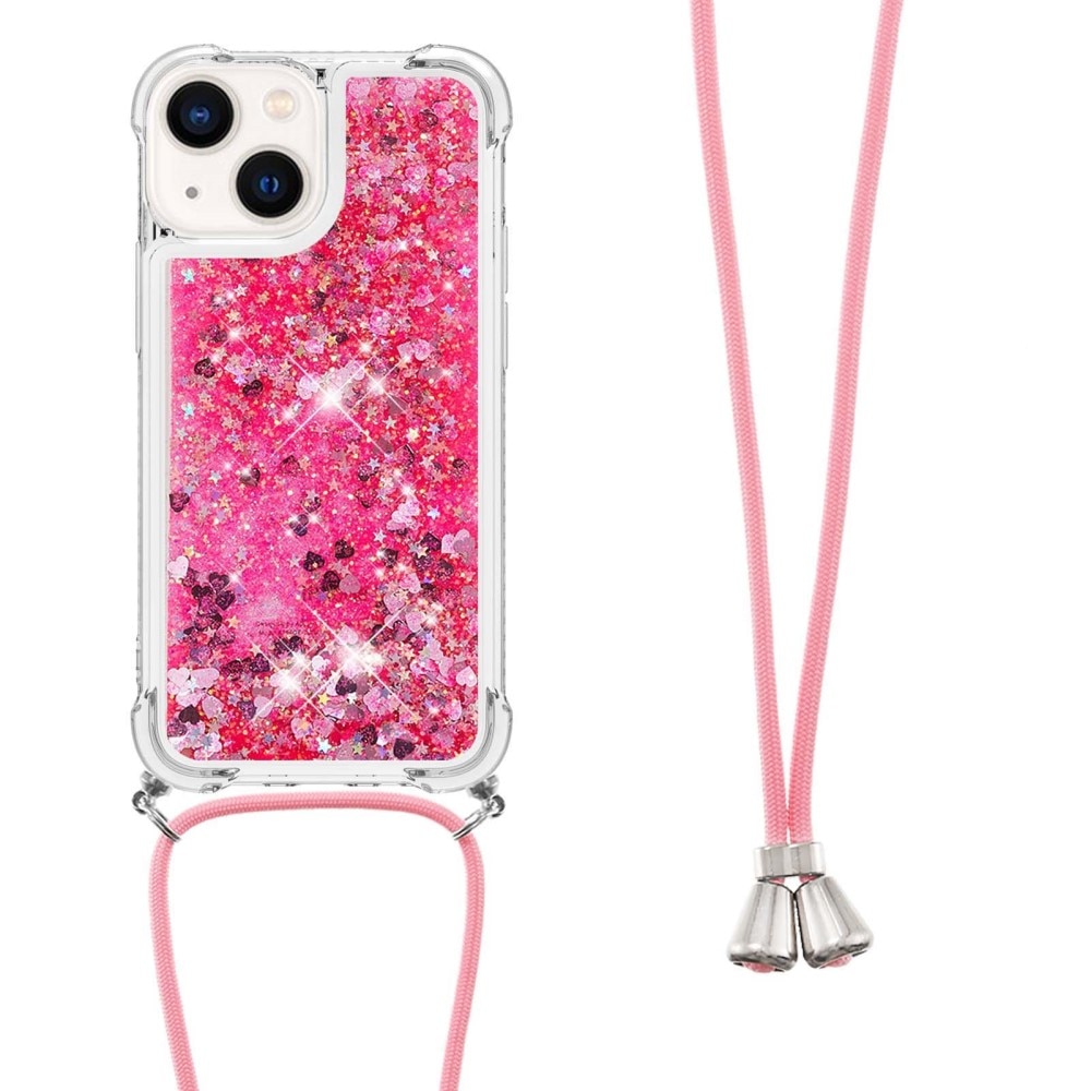 iPhone 15 Glitter Powder TPU Hoesje Halsband roze
