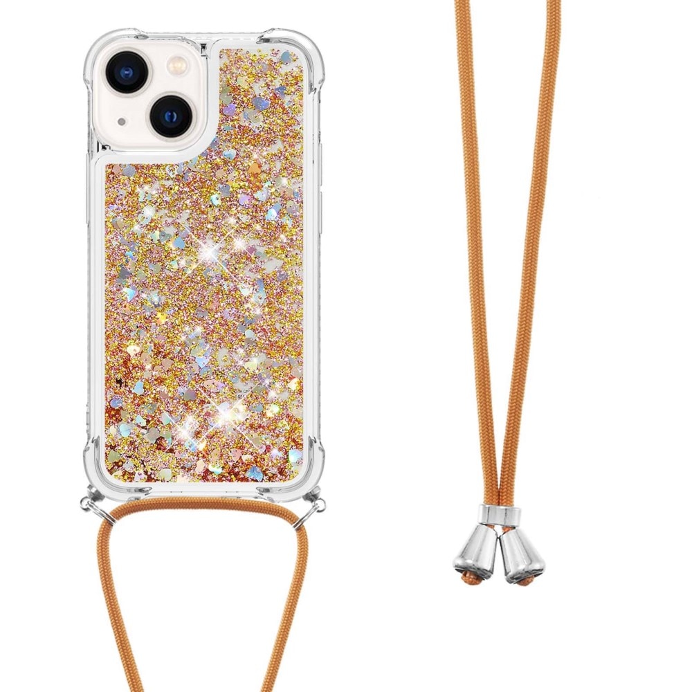 iPhone 15 Glitter Powder TPU Hoesje Halsband goud