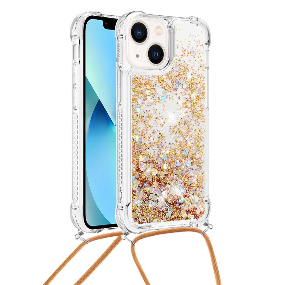 iPhone 15 Glitter Powder TPU Hoesje Halsband goud