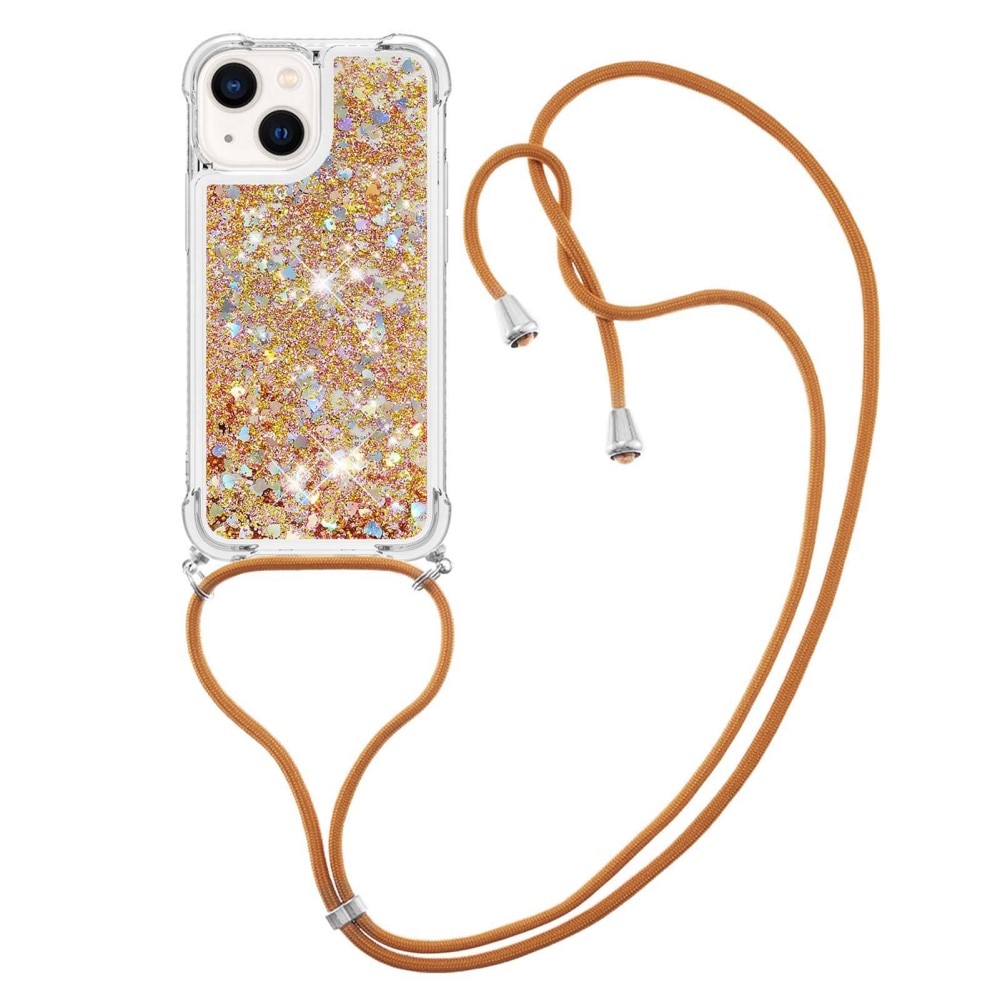 iPhone 15 Glitter Powder TPU Hoesje Halsband goud