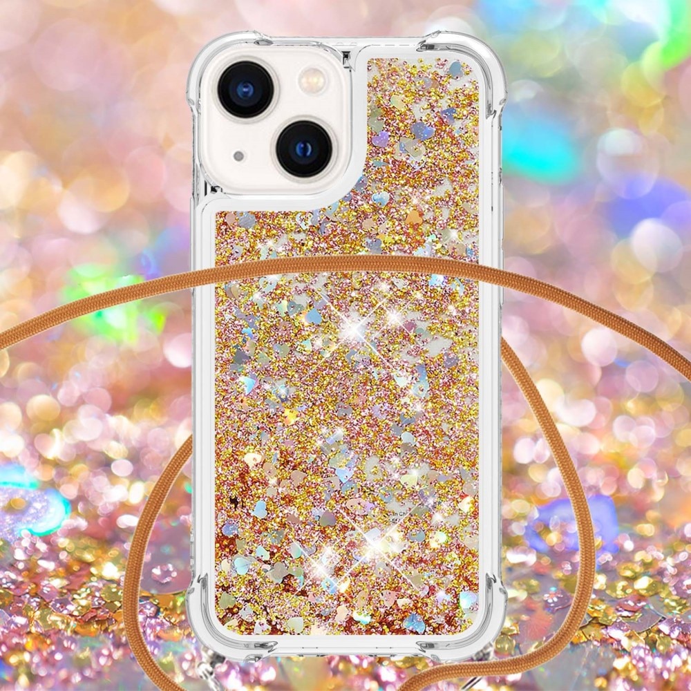 iPhone 15 Glitter Powder TPU Hoesje Halsband goud