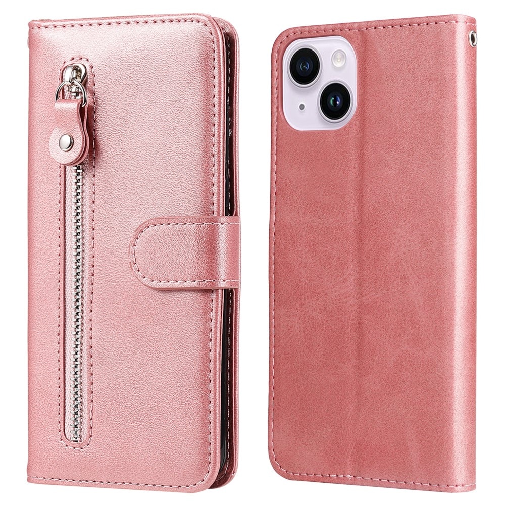 iPhone 15 Leren Zipperhoesje roze