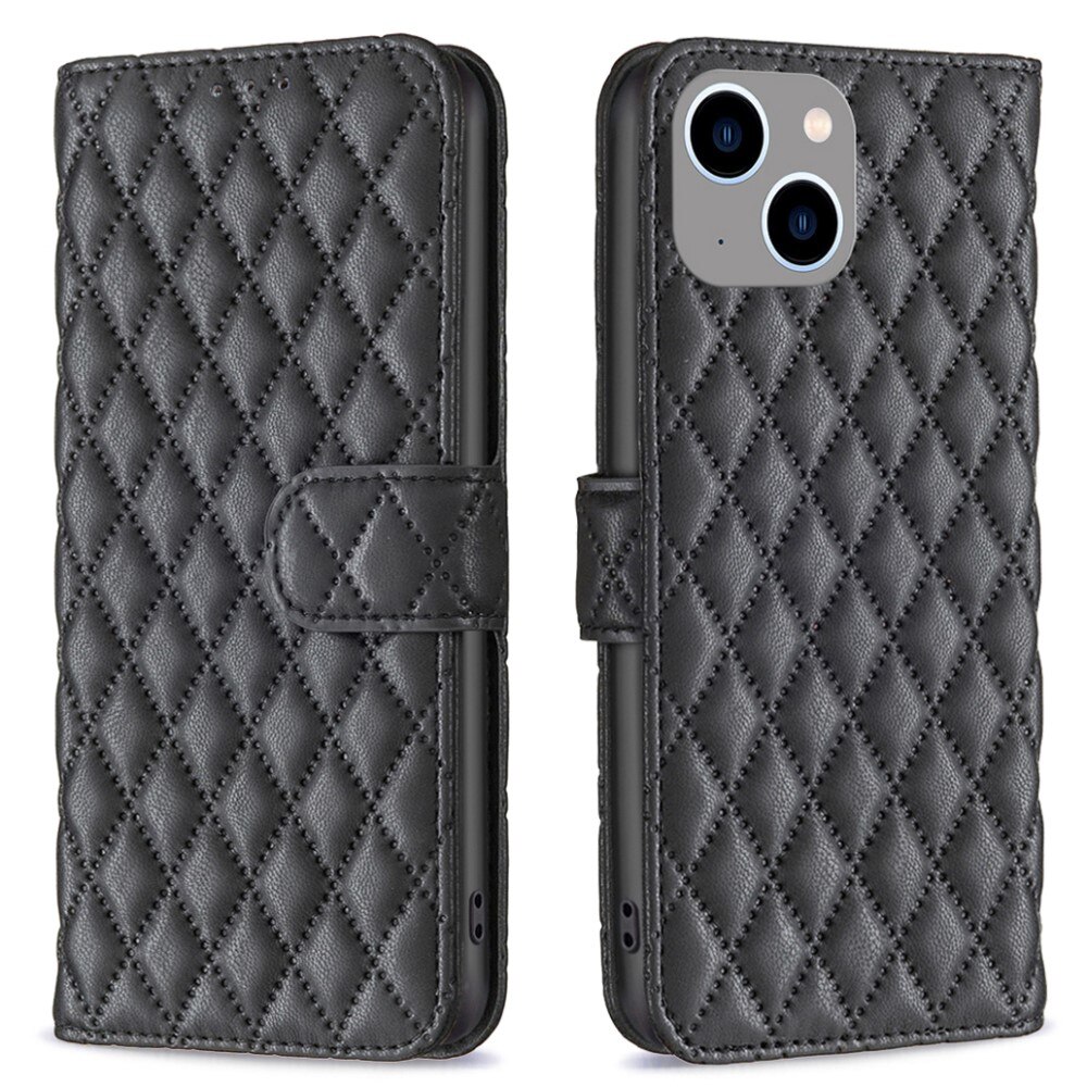 iPhone 15 Portemonnee hoesje Quilted, zwart