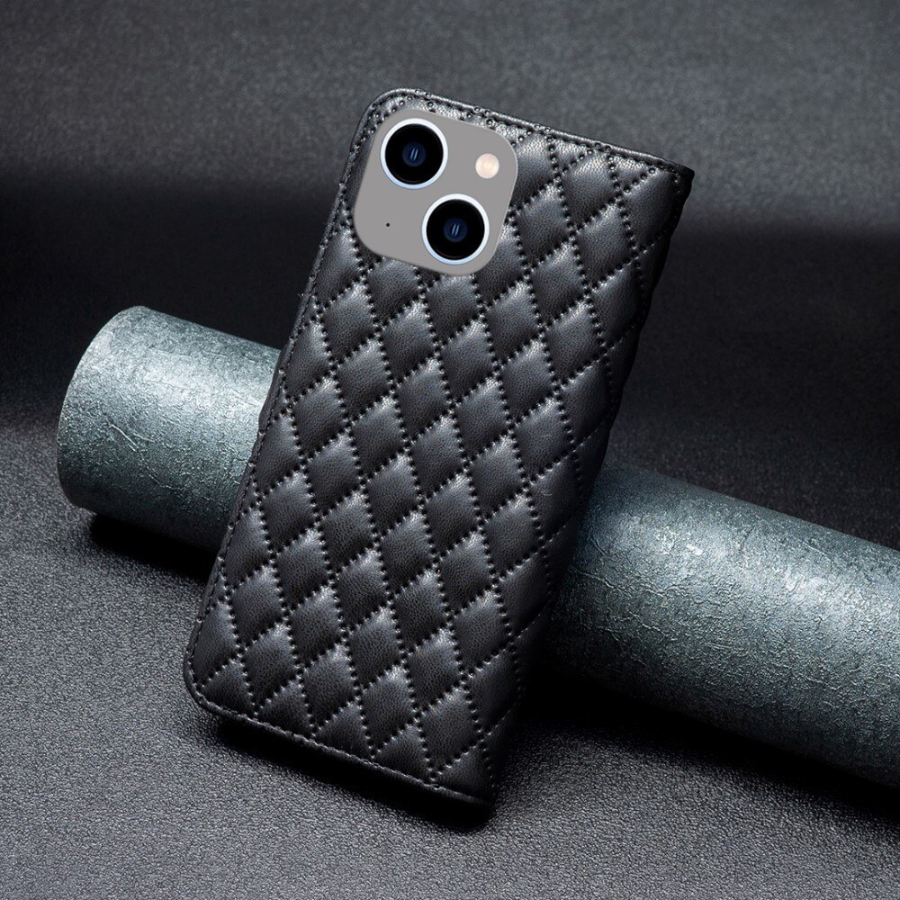 iPhone 15 Portemonnee hoesje Quilted, zwart