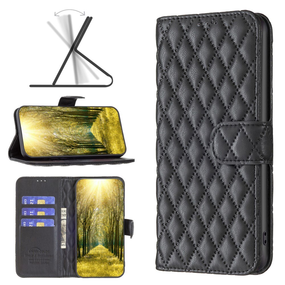 iPhone 15 Portemonnee hoesje Quilted, zwart