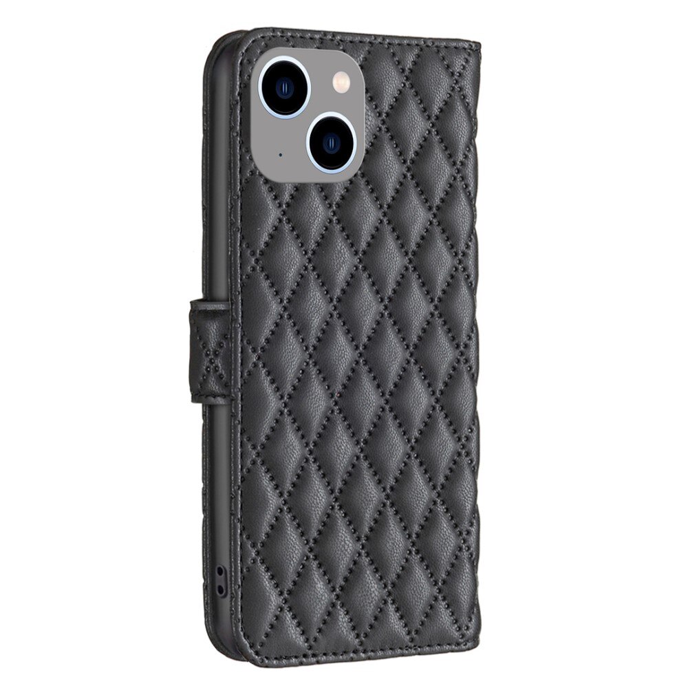 iPhone 15 Portemonnee hoesje Quilted, zwart