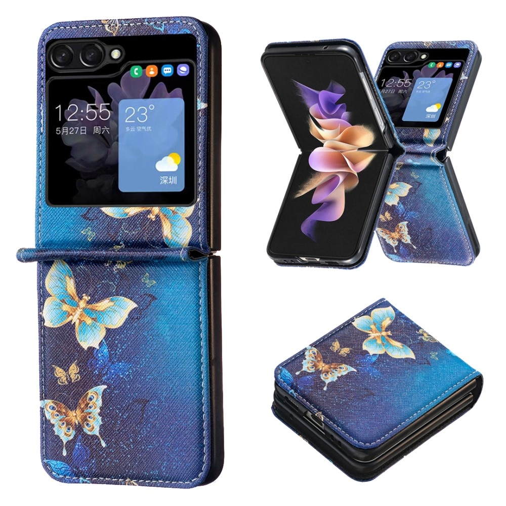 Samsung Galaxy Z Flip 5 Leren hoesje Blue Butterflies