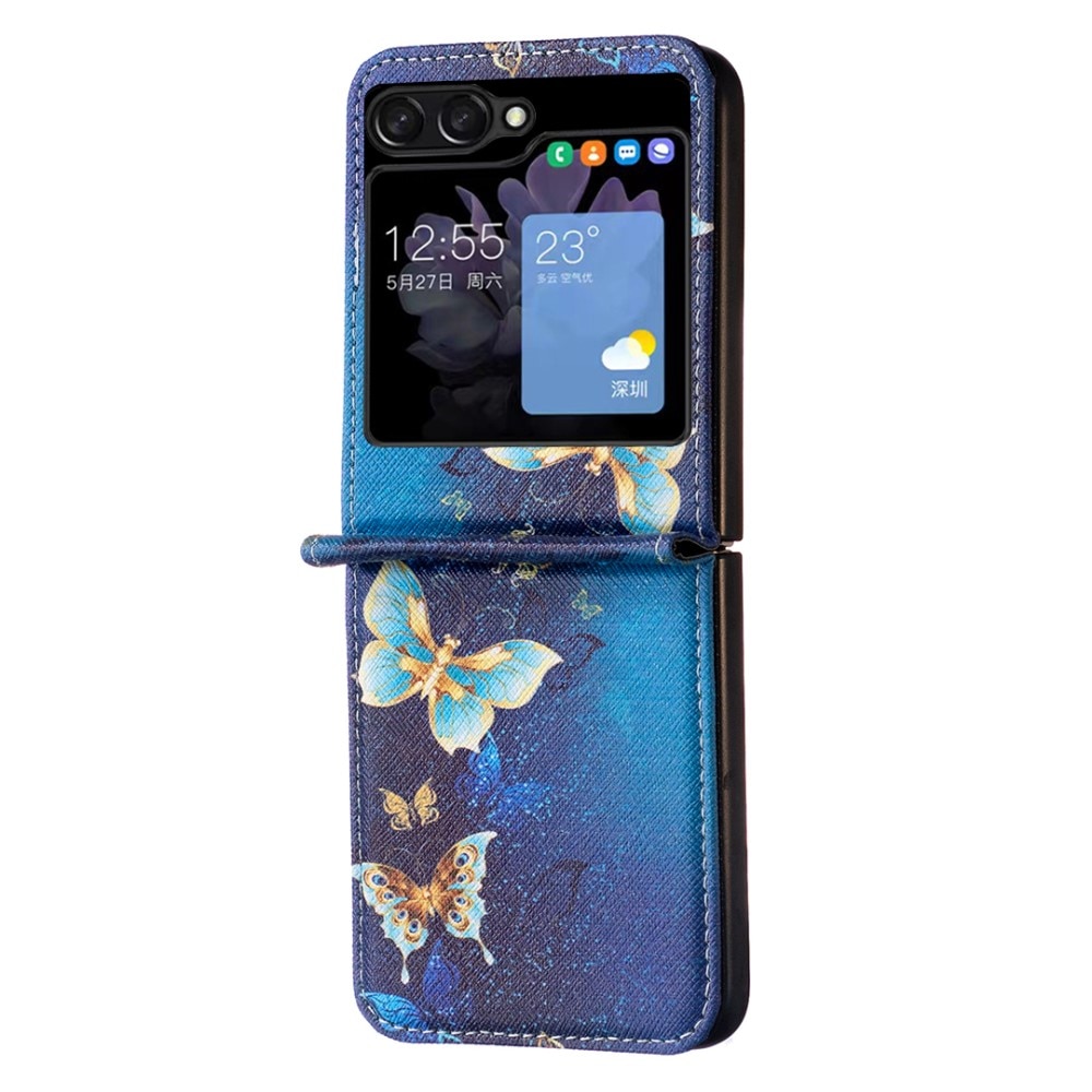 Samsung Galaxy Z Flip 5 Leren hoesje Blue Butterflies