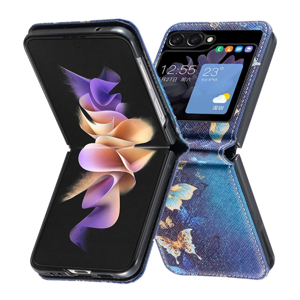 Samsung Galaxy Z Flip 5 Leren hoesje Blue Butterflies