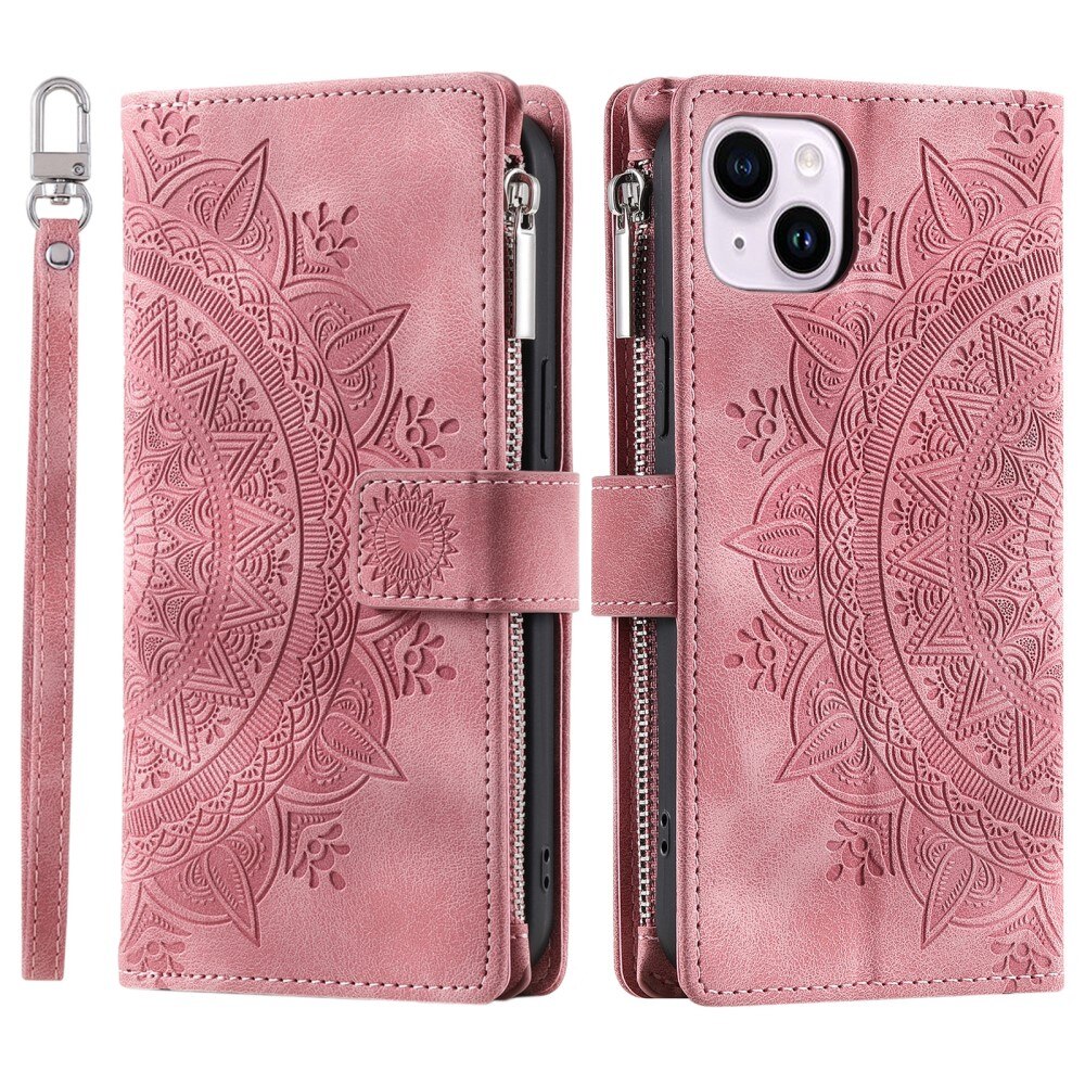 iPhone 15 Portemonnee tas Mandala, roze