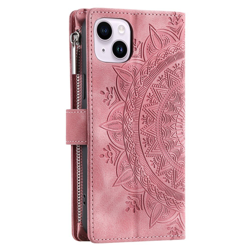 iPhone 15 Portemonnee tas Mandala, roze