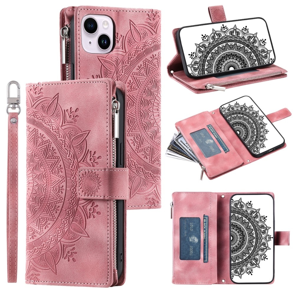 iPhone 15 Portemonnee tas Mandala, roze