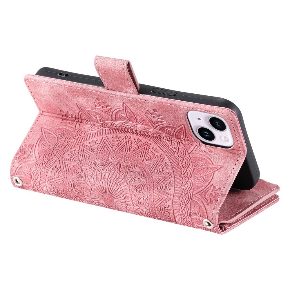 iPhone 15 Portemonnee tas Mandala, roze