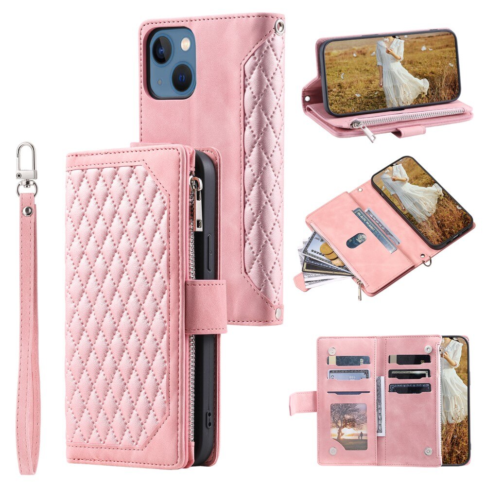 iPhone 15 Portemonnee tas Quilted roze